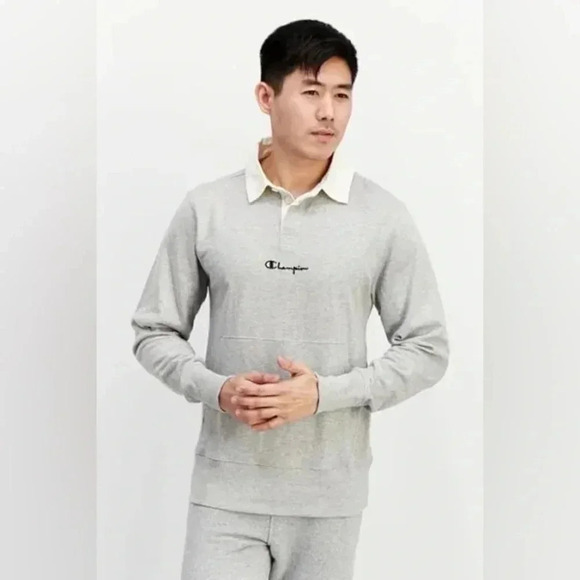 Champion NWOT Kanga Pocket‎ Rugby Long Sleeve Shirt in Grey Collared Sz XL - Picture 1 of 8